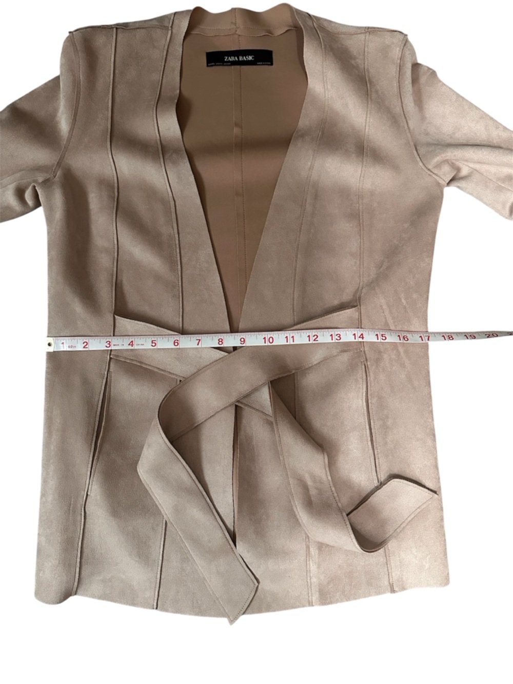 Zara Basic Women's Blush/Taupe Faux Suede Tie-Waist Coat - Picture 7 of 7